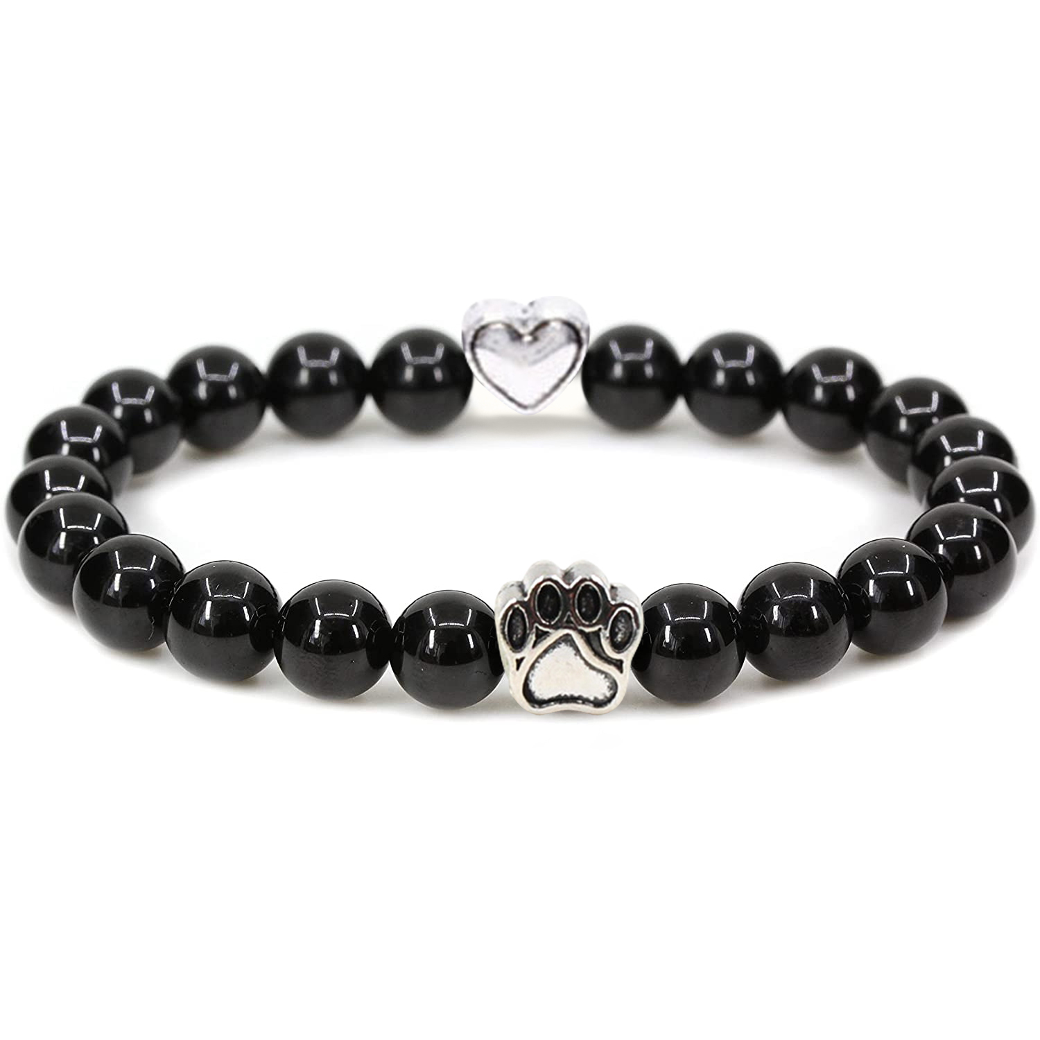 Multi-color 8MM Round Natural Gemstone Beads Dog Paw Heart  Bracelet for Men Women
