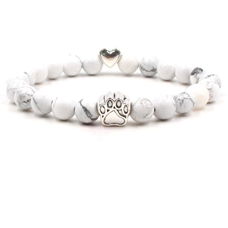 Multi-color 8MM Round Natural Gemstone Beads Dog Paw Heart  Bracelet for Men Women