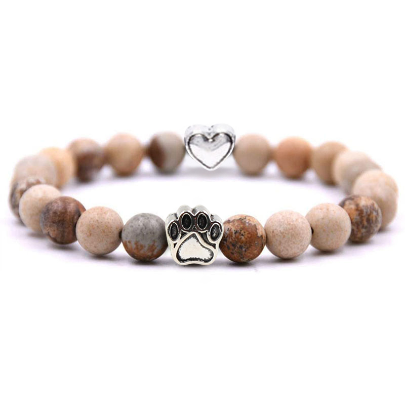 Multi-color 8MM Round Natural Gemstone Beads Dog Paw Heart  Bracelet for Men Women