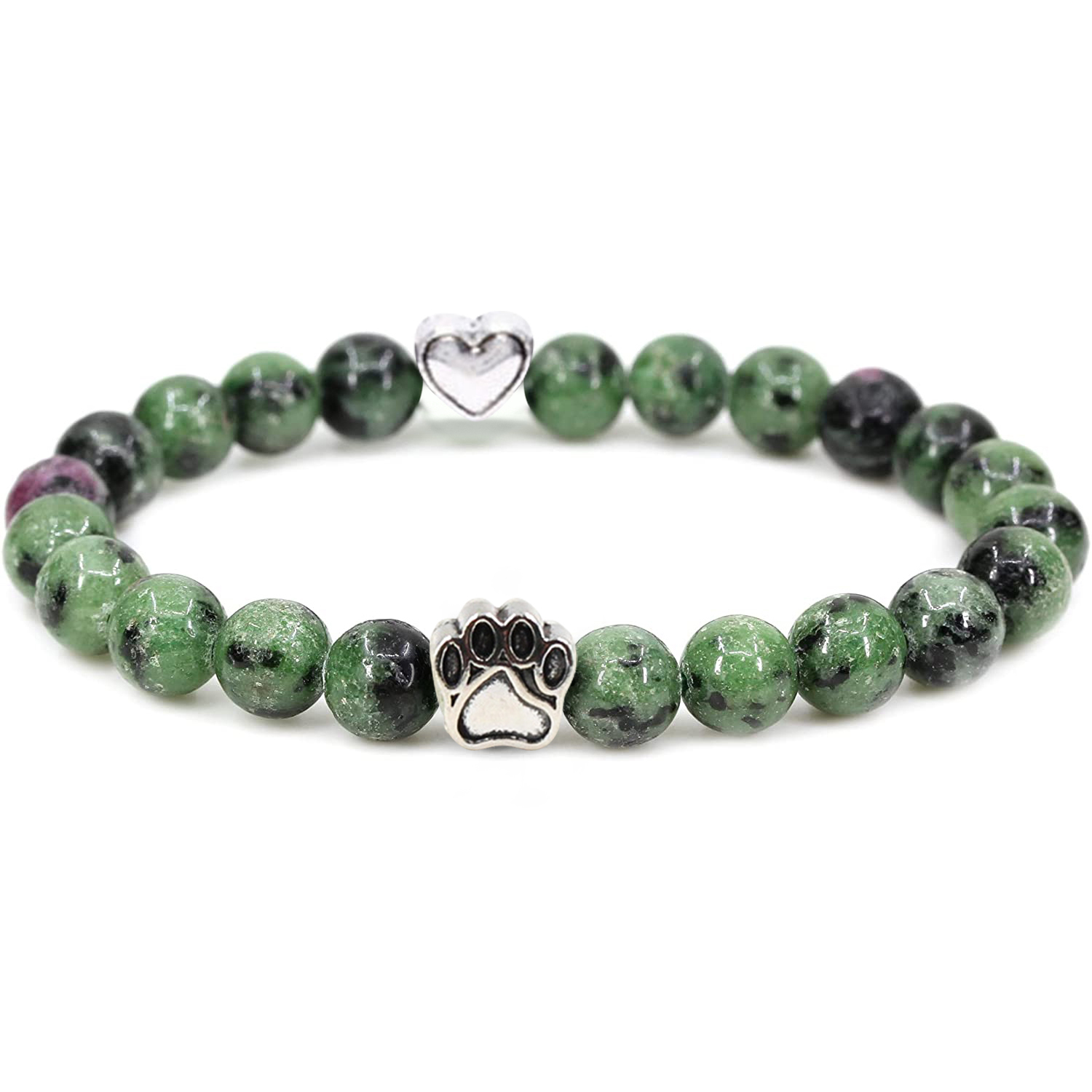Multi-color 8MM Round Natural Gemstone Beads Dog Paw Heart  Bracelet for Men Women