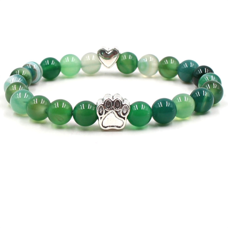 Multi-color 8MM Round Natural Gemstone Beads Dog Paw Heart  Bracelet for Men Women