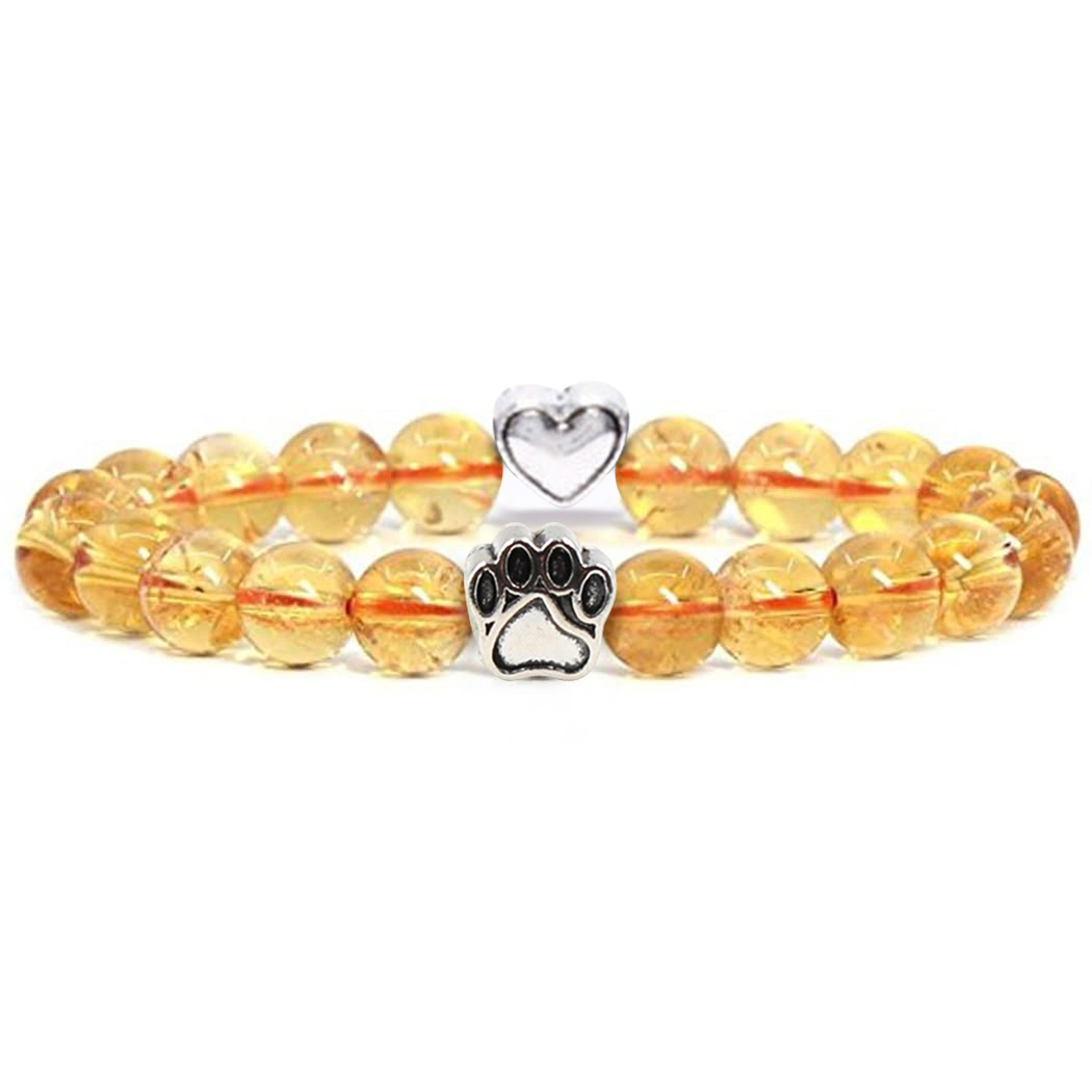 Multi-color 8MM Round Natural Gemstone Beads Dog Paw Heart  Bracelet for Men Women