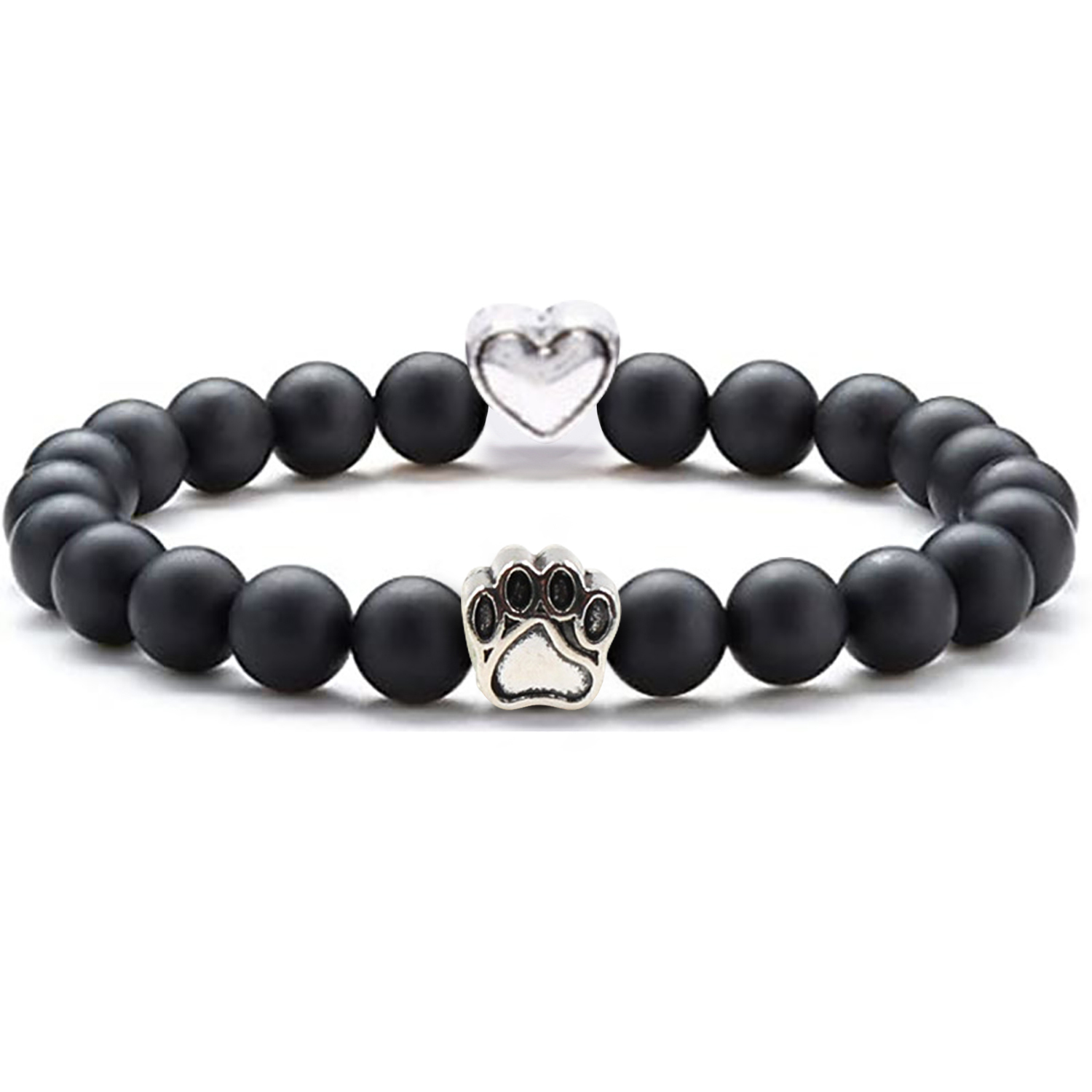 Multi-color 8MM Round Natural Gemstone Beads Dog Paw Heart  Bracelet for Men Women