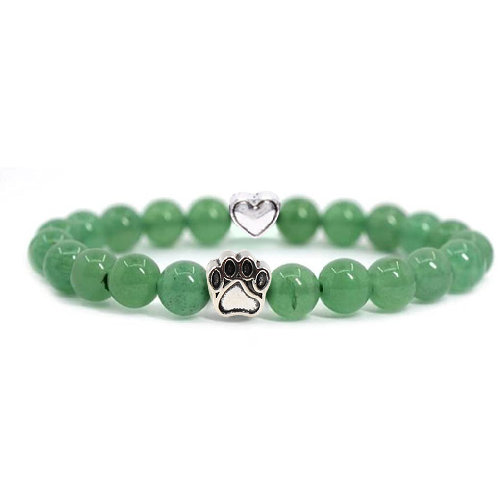 Multi-color 8MM Round Natural Gemstone Beads Dog Paw Heart  Bracelet for Men Women