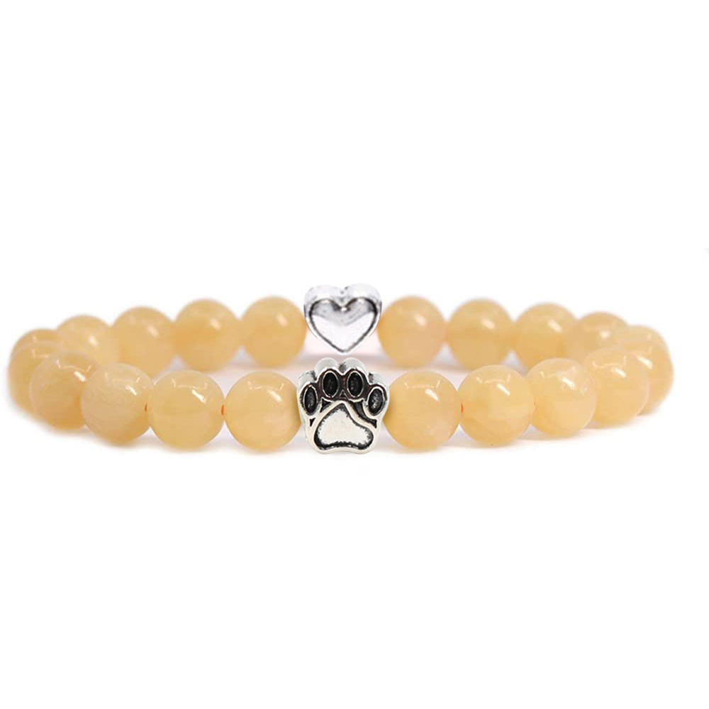 Multi-color 8MM Round Natural Gemstone Beads Dog Paw Heart  Bracelet for Men Women