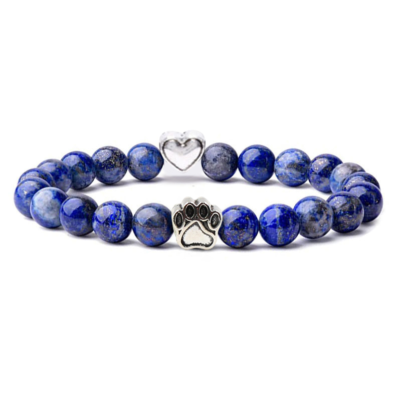 Multi-color 8MM Round Natural Gemstone Beads Dog Paw Heart  Bracelet for Men Women