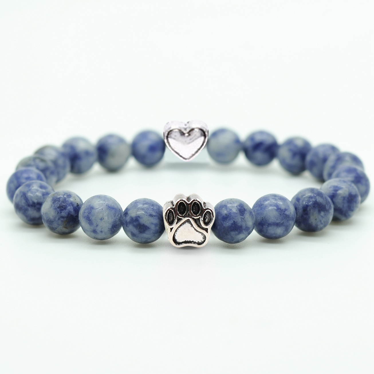 Multi-color 8MM Round Natural Gemstone Beads Dog Paw Heart  Bracelet for Men Women
