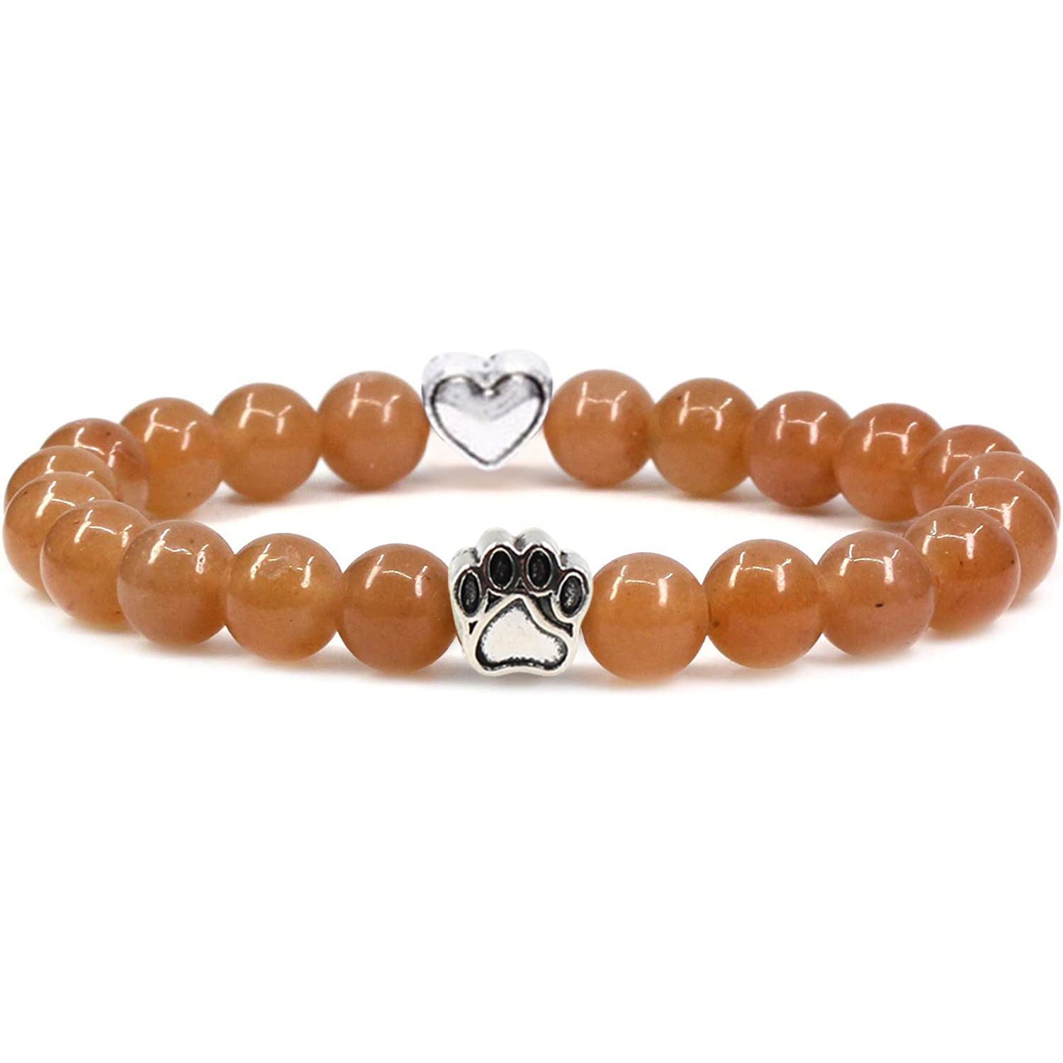 Multi-color 8MM Round Natural Gemstone Beads Dog Paw Heart  Bracelet for Men Women