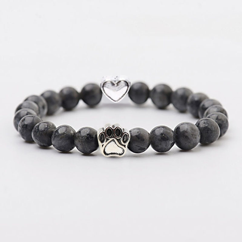 Multi-color 8MM Round Natural Gemstone Beads Dog Paw Heart  Bracelet for Men Women