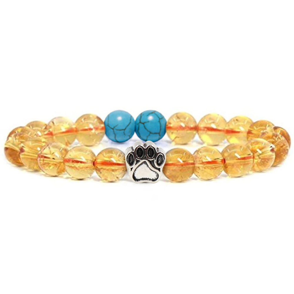 Multi-color 8MM Round Natural Gemstone Bracelet Dog Paw Stone Jewelry for Men Women
