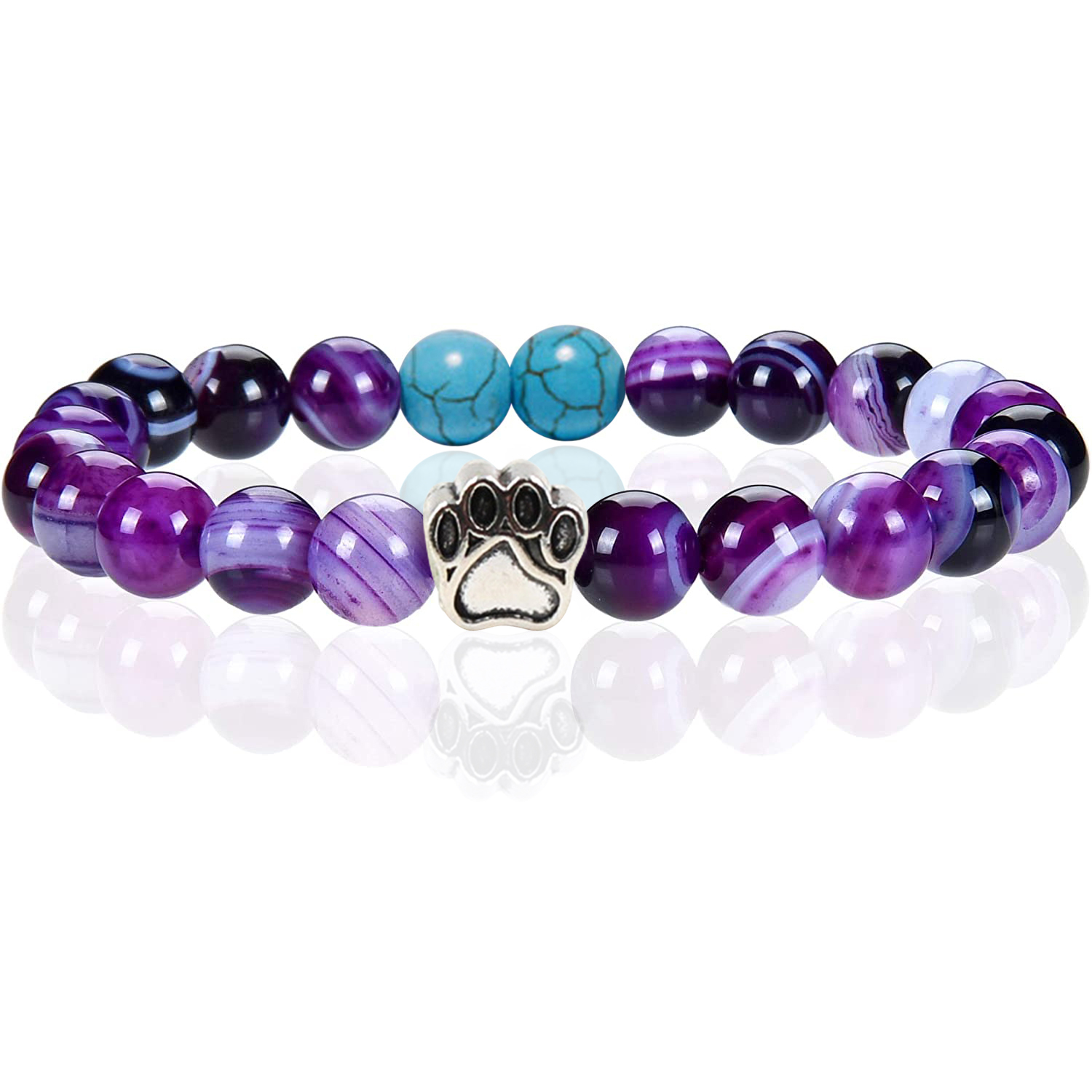 Multi-color 8MM Round Natural Gemstone Bracelet Dog Paw Stone Jewelry for Men Women