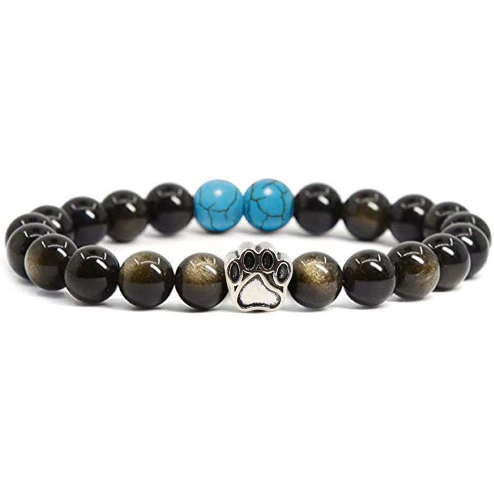 Multi-color 8MM Round Natural Gemstone Bracelet Dog Paw Stone Jewelry for Men Women