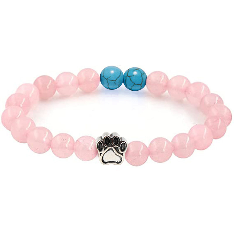 Multi-color 8MM Round Natural Gemstone Bracelet Dog Paw Stone Jewelry for Men Women