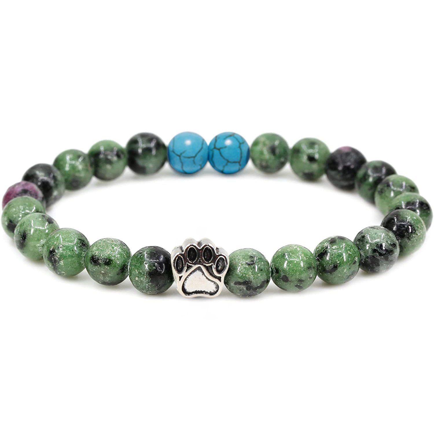 Multi-color 8MM Round Natural Gemstone Bracelet Dog Paw Stone Jewelry for Men Women