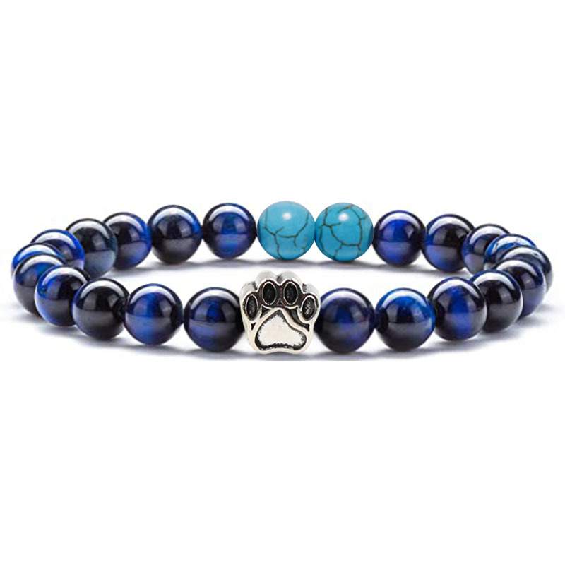 Multi-color 8MM Round Natural Gemstone Bracelet Dog Paw Stone Jewelry for Men Women