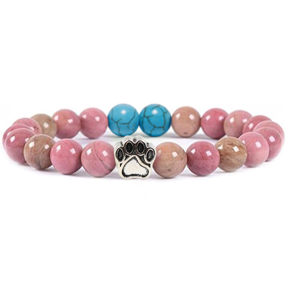 Multi-color 8MM Round Natural Gemstone Bracelet Dog Paw Stone Jewelry for Men Women