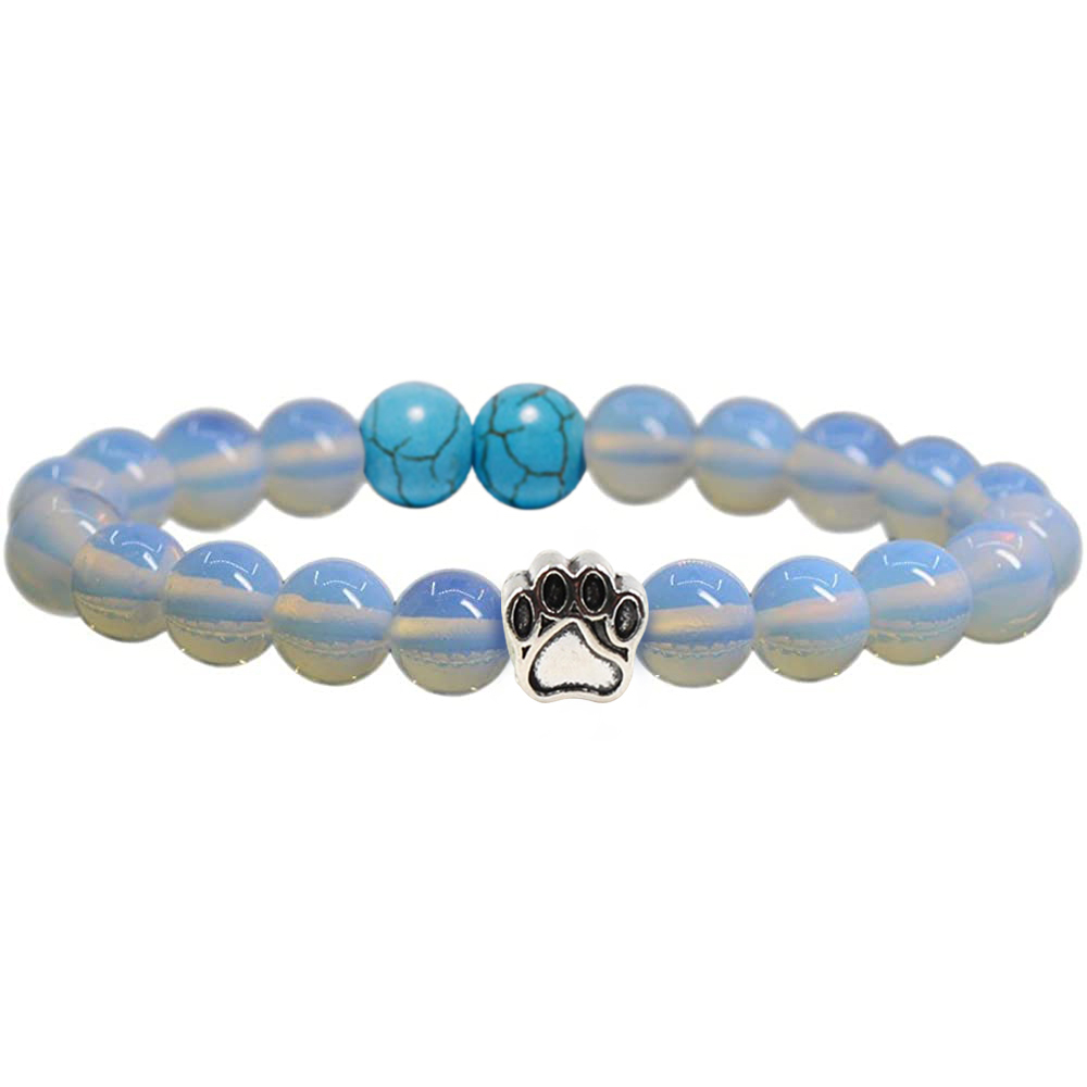 Multi-color 8MM Round Natural Gemstone Bracelet Dog Paw Stone Jewelry for Men Women
