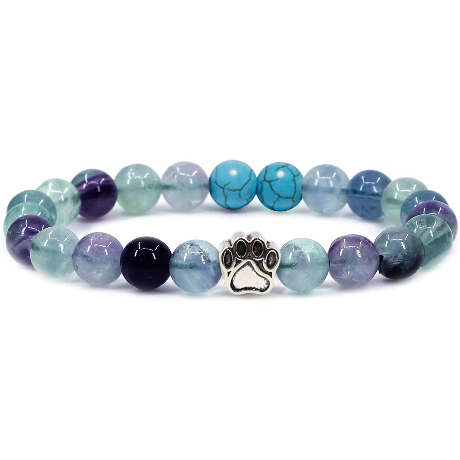 Multi-color 8MM Round Natural Gemstone Bracelet Dog Paw Stone Jewelry for Men Women