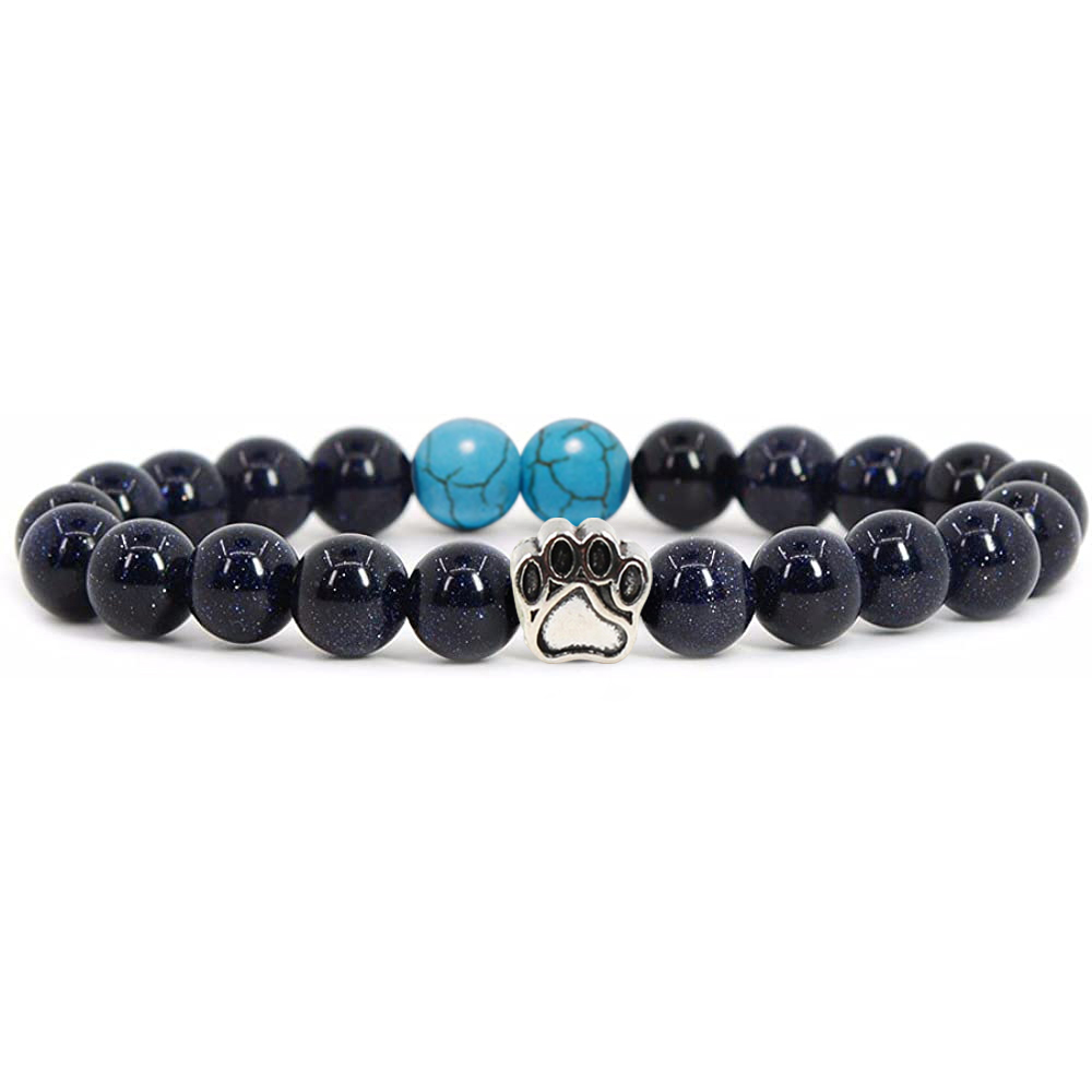 Multi-color 8MM Round Natural Gemstone Bracelet Dog Paw Stone Jewelry for Men Women