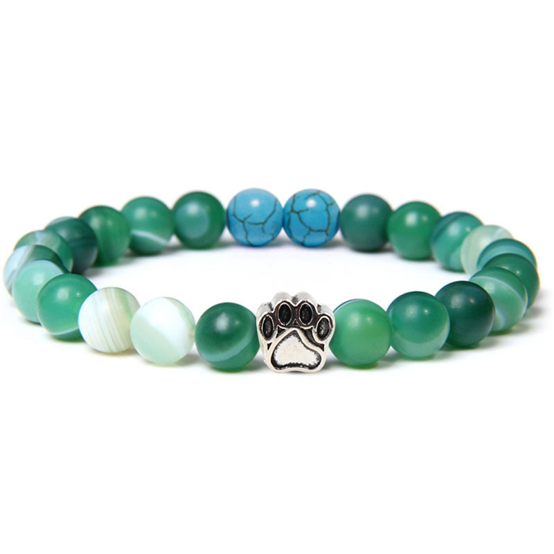 Multi-color 8MM Round Natural Gemstone Bracelet Dog Paw Stone Jewelry for Men Women