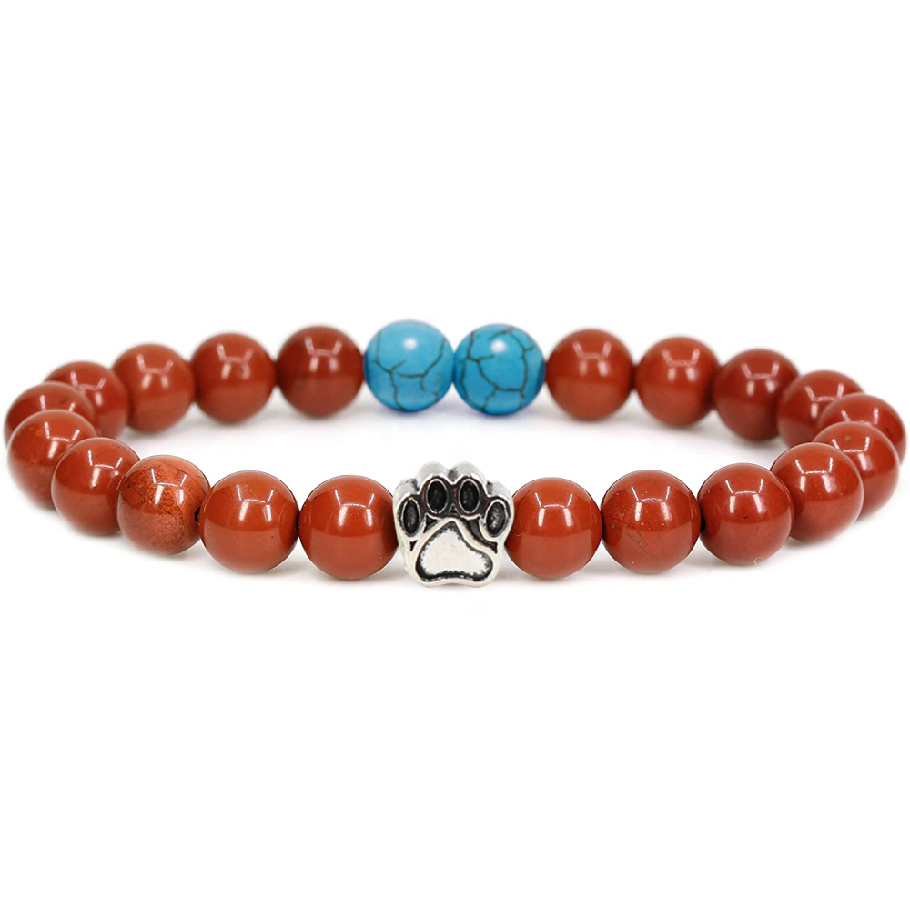 Multi-color 8MM Round Natural Gemstone Bracelet Dog Paw Stone Jewelry for Men Women