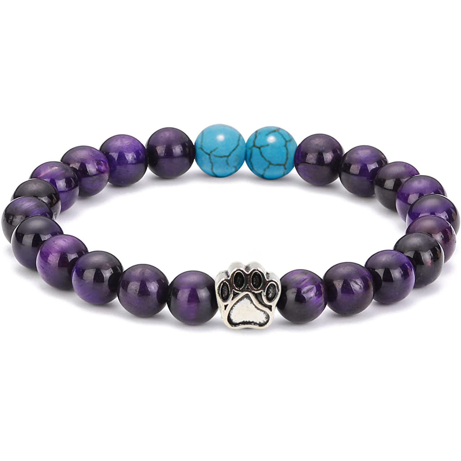 Multi-color 8MM Round Natural Gemstone Bracelet Dog Paw Stone Jewelry for Men Women