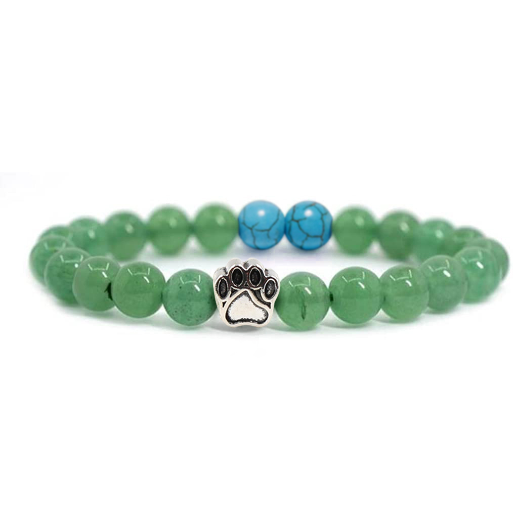 Multi-color 8MM Round Natural Gemstone Bracelet Dog Paw Stone Jewelry for Men Women