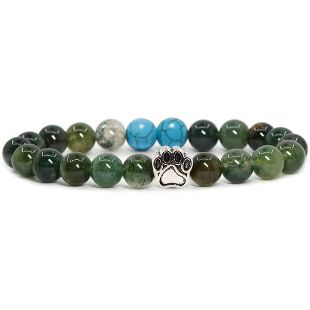 Multi-color 8MM Round Natural Gemstone Bracelet Dog Paw Stone Jewelry for Men Women