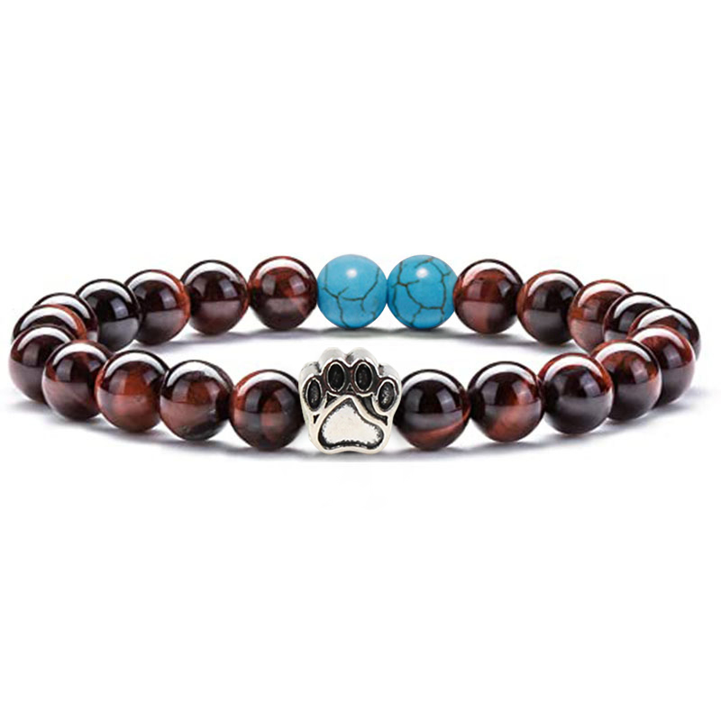 Multi-color 8MM Round Natural Gemstone Bracelet Dog Paw Stone Jewelry for Men Women