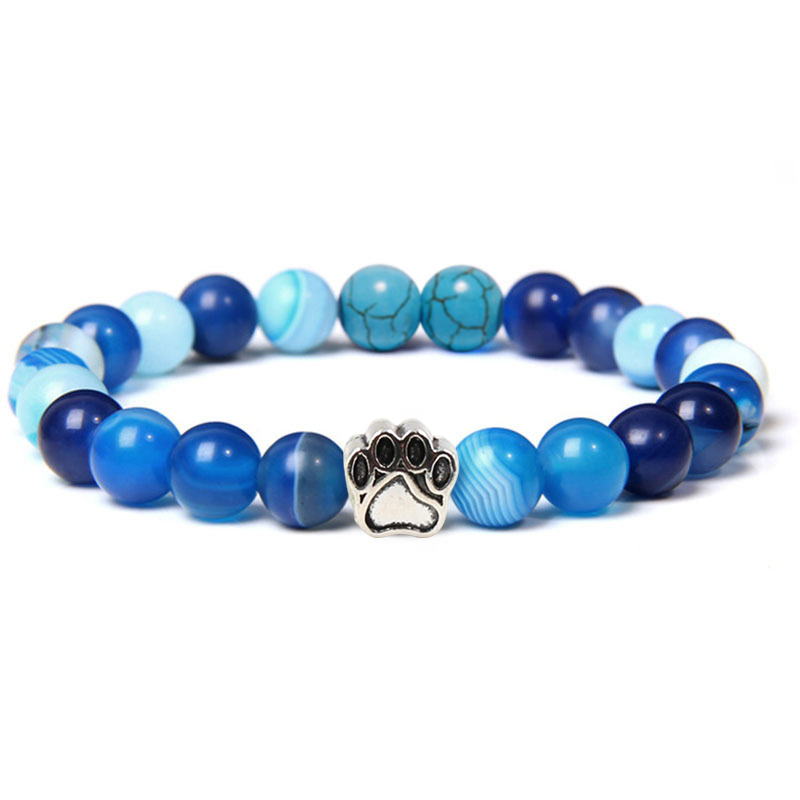 Multi-color 8MM Round Natural Gemstone Bracelet Dog Paw Stone Jewelry for Men Women