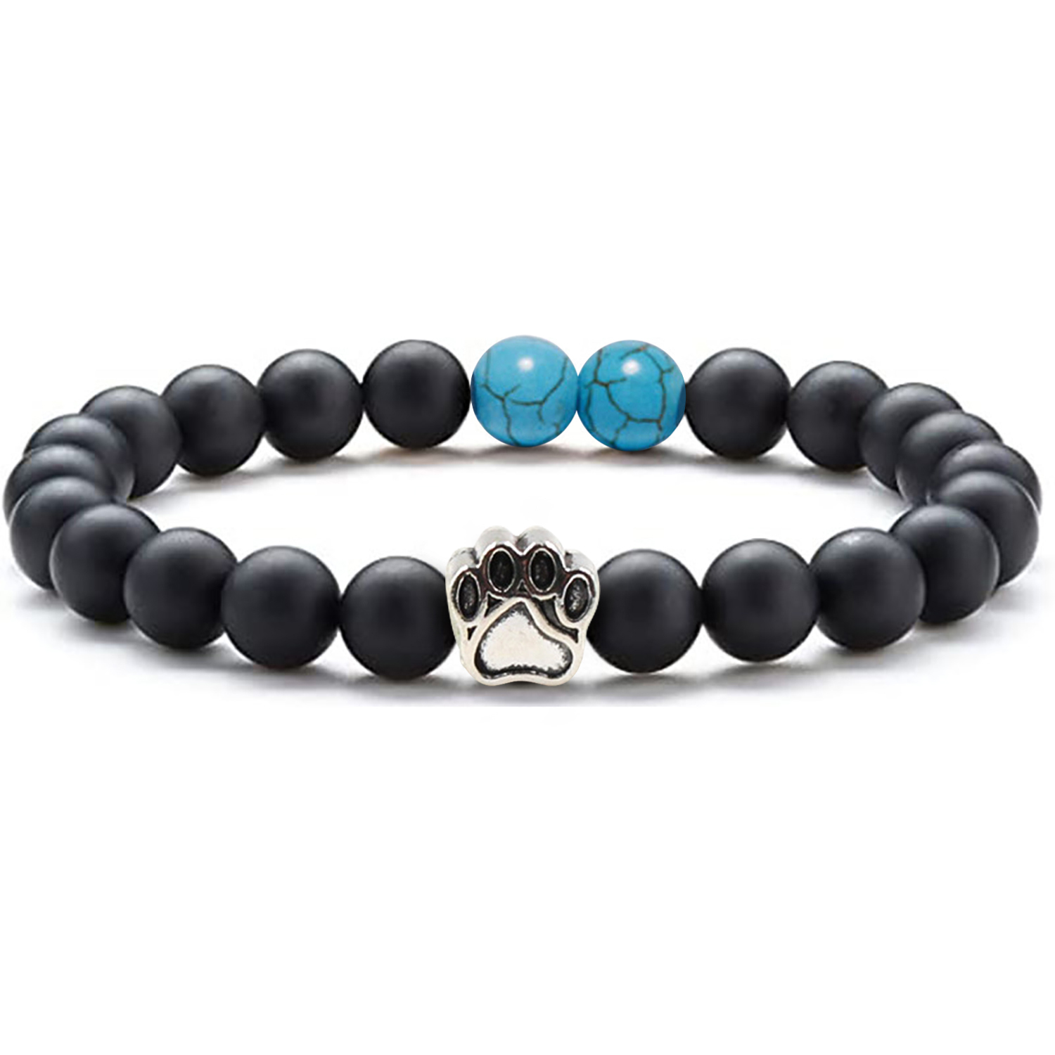 Multi-color 8MM Round Natural Gemstone Bracelet Dog Paw Stone Jewelry for Men Women
