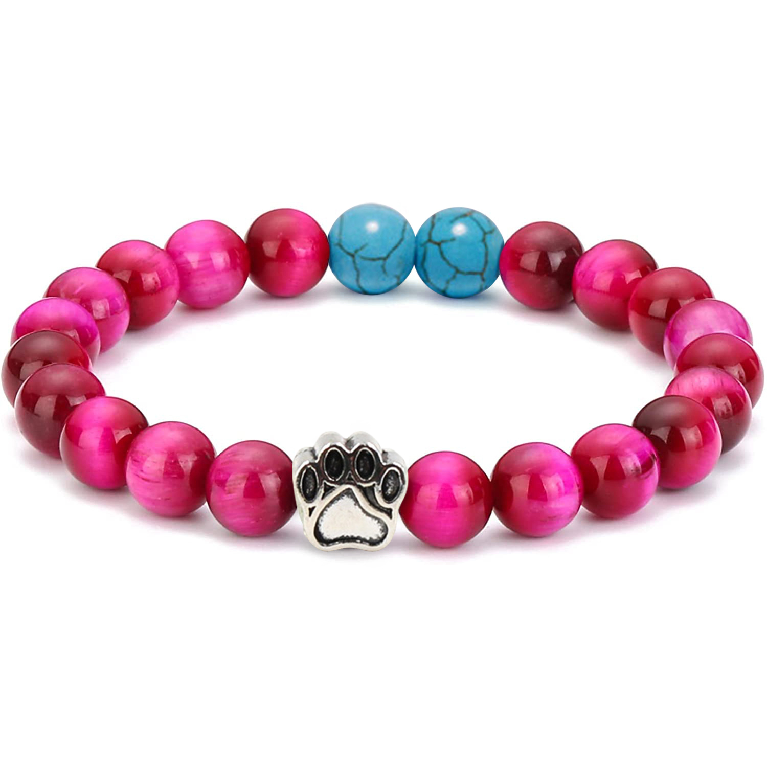 Multi-color 8MM Round Natural Gemstone Bracelet Dog Paw Stone Jewelry for Men Women