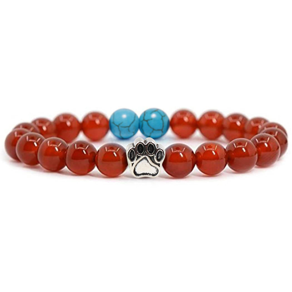 Multi-color 8MM Round Natural Gemstone Bracelet Dog Paw Stone Jewelry for Men Women