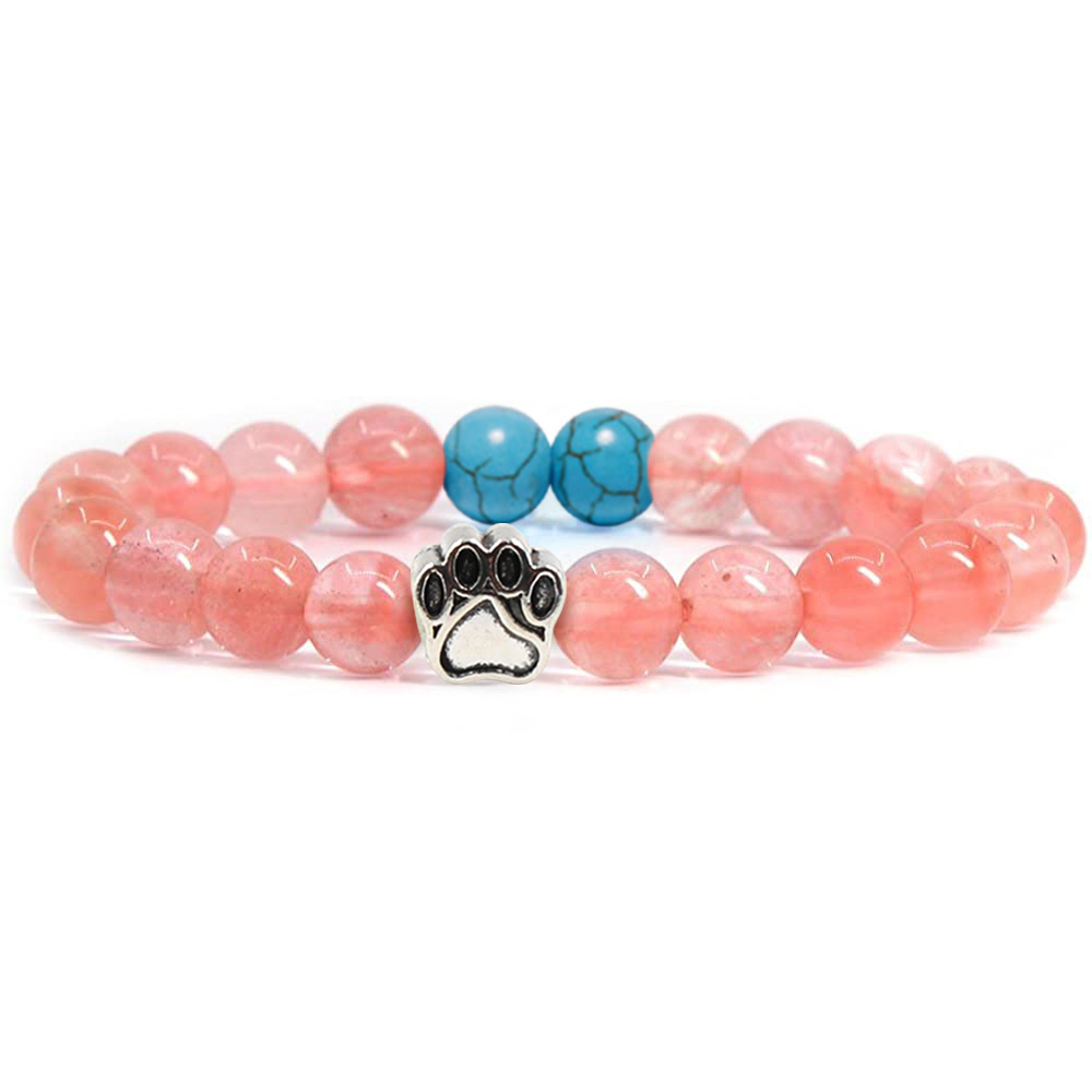 Multi-color 8MM Round Natural Gemstone Bracelet Dog Paw Stone Jewelry for Men Women
