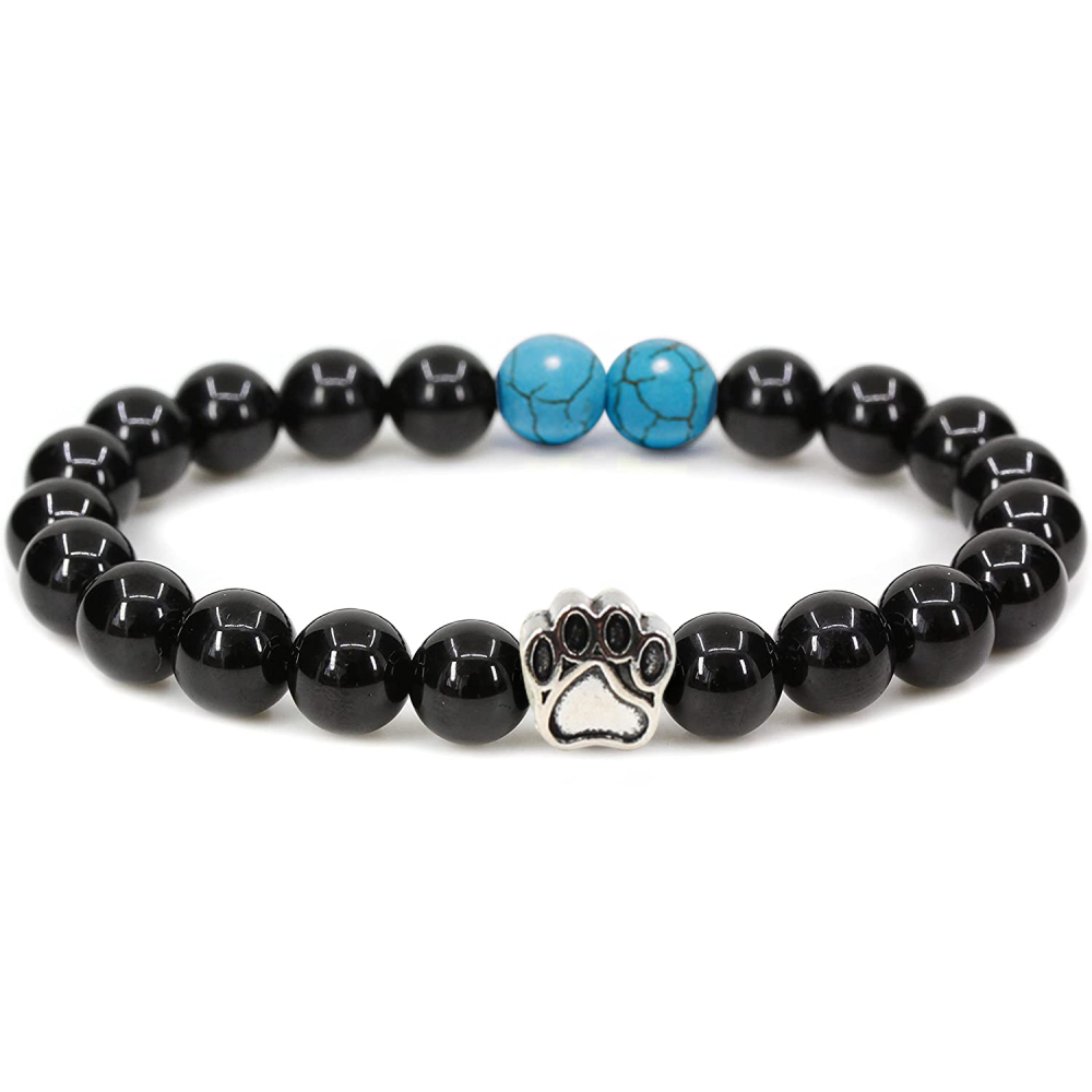 Multi-color 8MM Round Natural Gemstone Bracelet Dog Paw Stone Jewelry for Men Women
