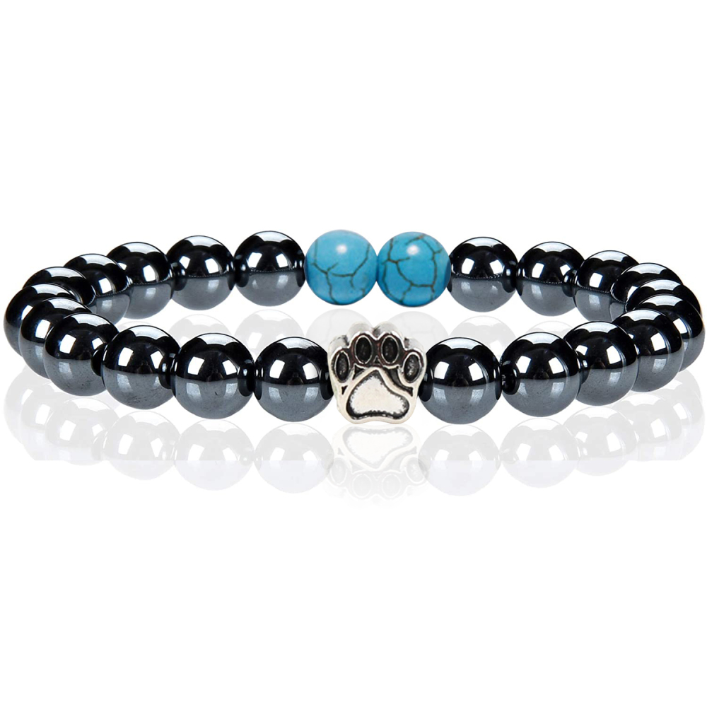 Multi-color 8MM Round Natural Gemstone Bracelet Dog Paw Stone Jewelry for Men Women