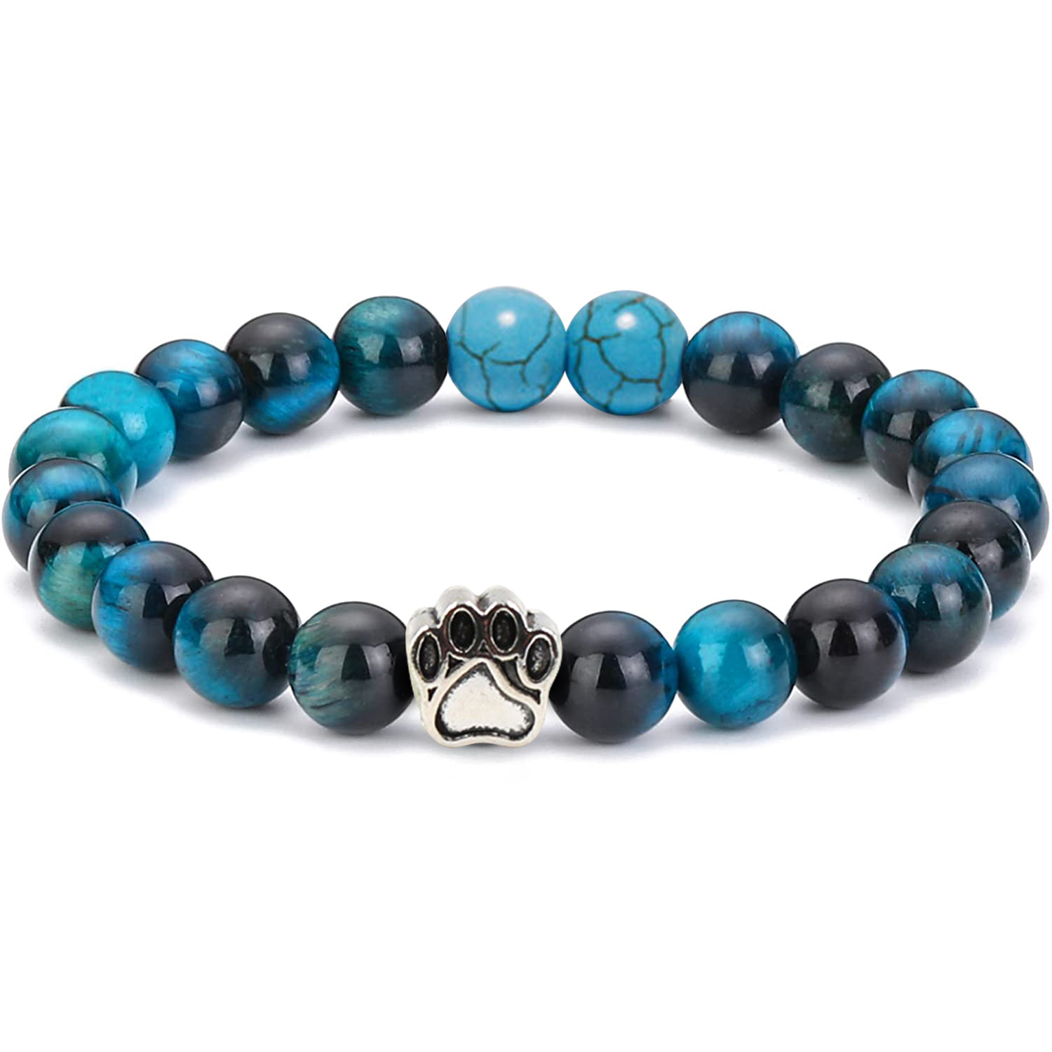 Multi-color 8MM Round Natural Gemstone Bracelet Dog Paw Stone Jewelry for Men Women
