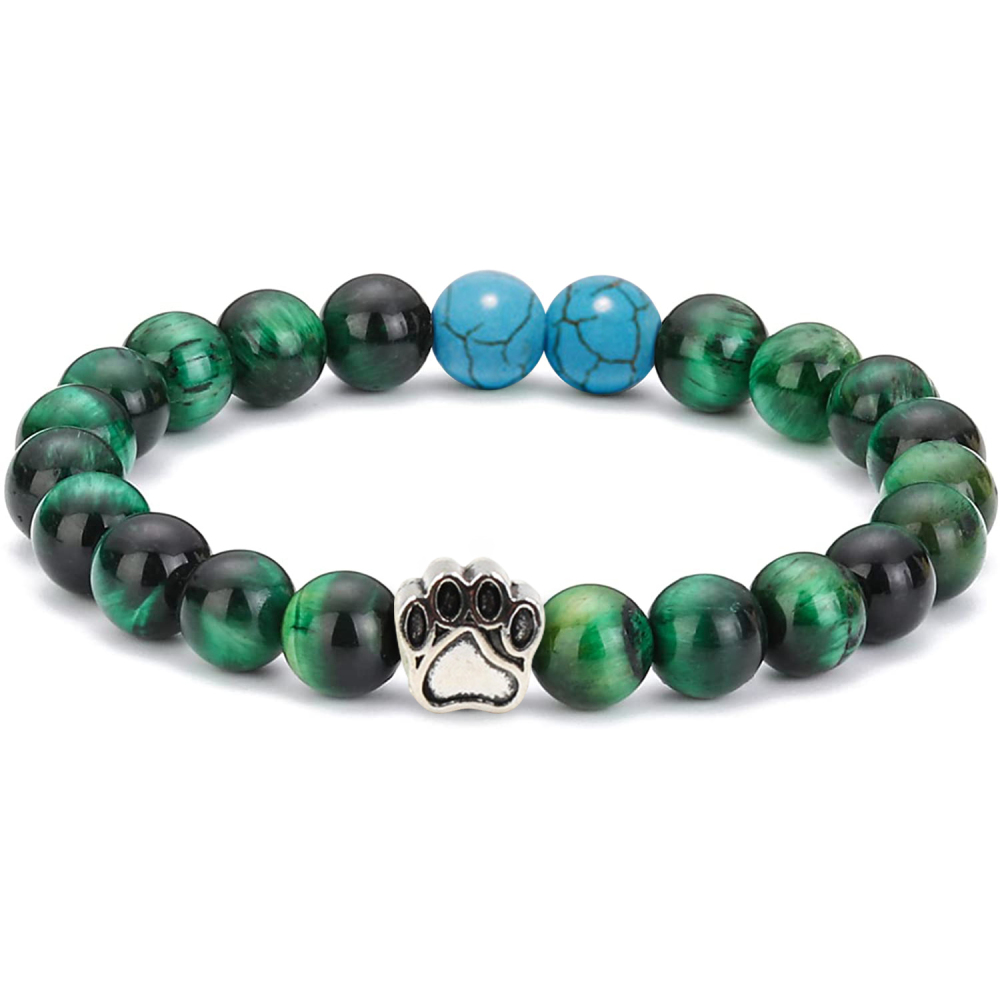 Multi-color 8MM Round Natural Gemstone Bracelet Dog Paw Stone Jewelry for Men Women