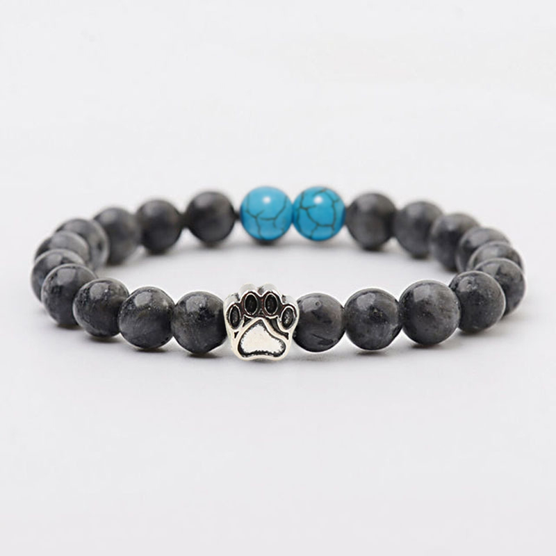 Multi-color 8MM Round Natural Gemstone Bracelet Dog Paw Stone Jewelry for Men Women