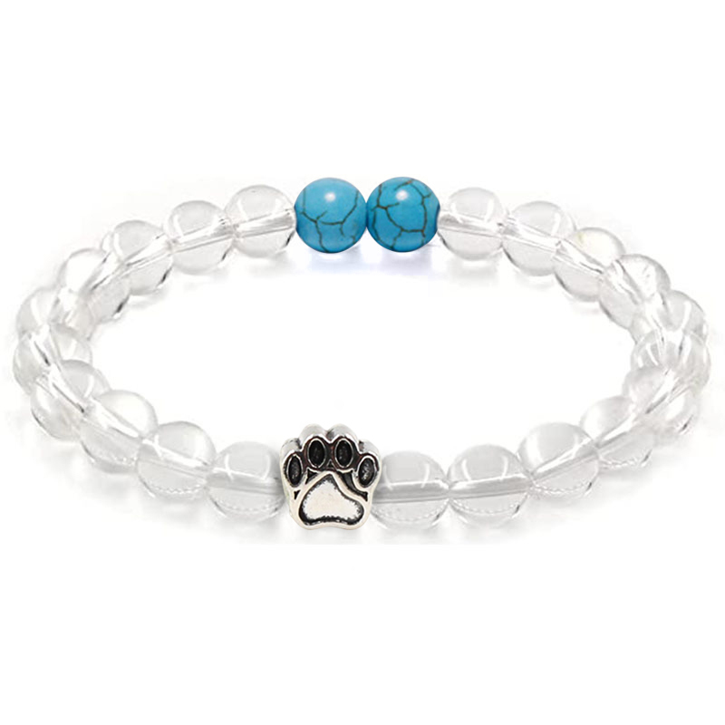 Multi-color 8MM Round Natural Gemstone Bracelet Dog Paw Stone Jewelry for Men Women