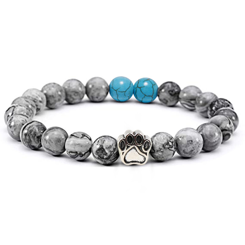 Multi-color 8MM Round Natural Gemstone Bracelet Dog Paw Stone Jewelry for Men Women