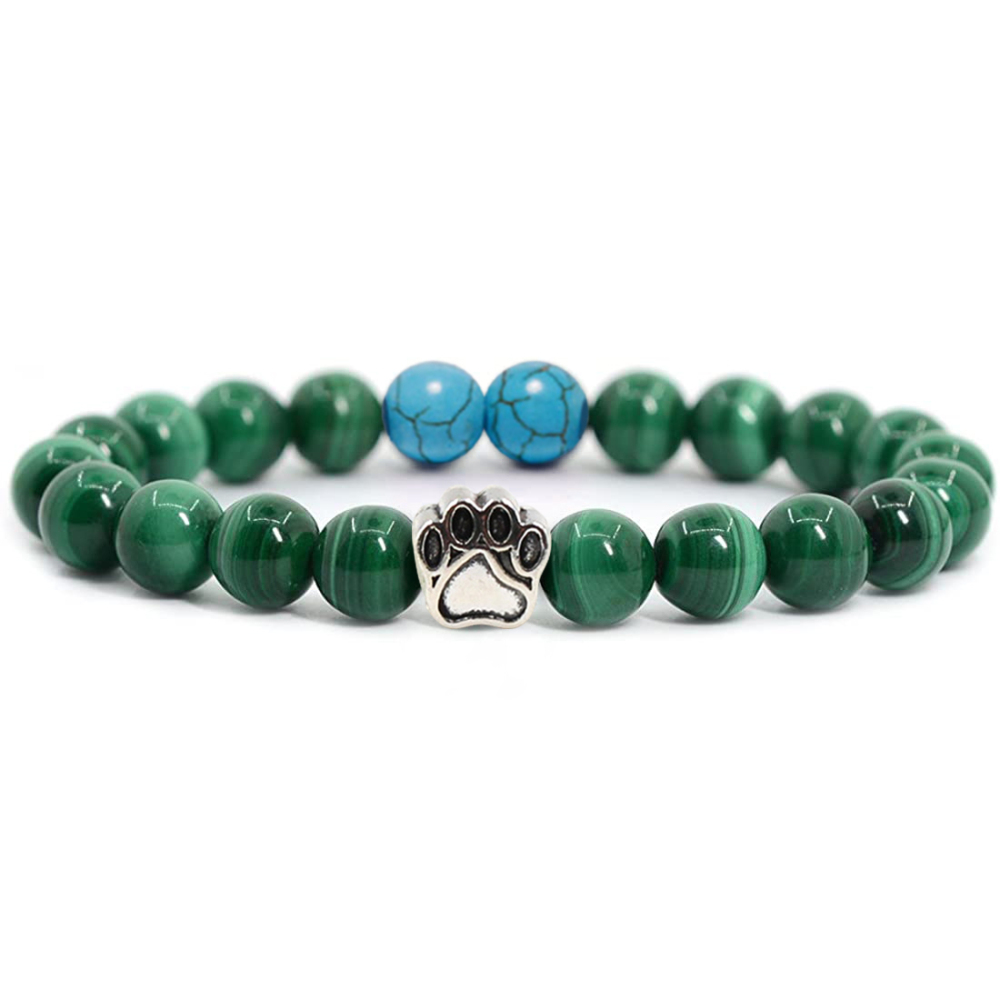 Multi-color 8MM Round Natural Gemstone Bracelet Dog Paw Stone Jewelry for Men Women