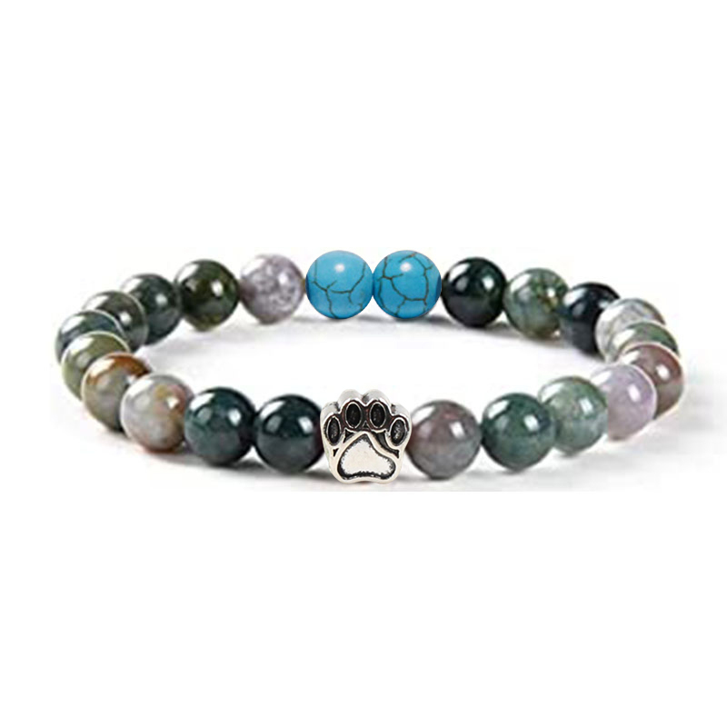 Multi-color 8MM Round Natural Gemstone Bracelet Dog Paw Stone Jewelry for Men Women