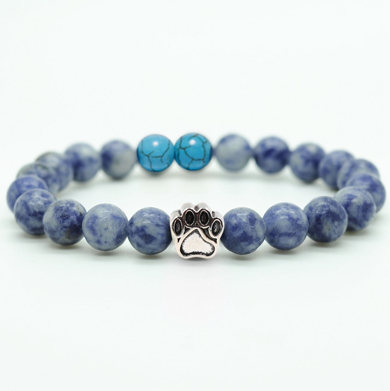 Multi-color 8MM Round Natural Gemstone Bracelet Dog Paw Stone Jewelry for Men Women