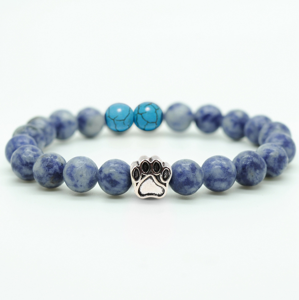 Multi-color 8MM Round Natural Gemstone Bracelet Dog Paw Stone Jewelry for Men Women
