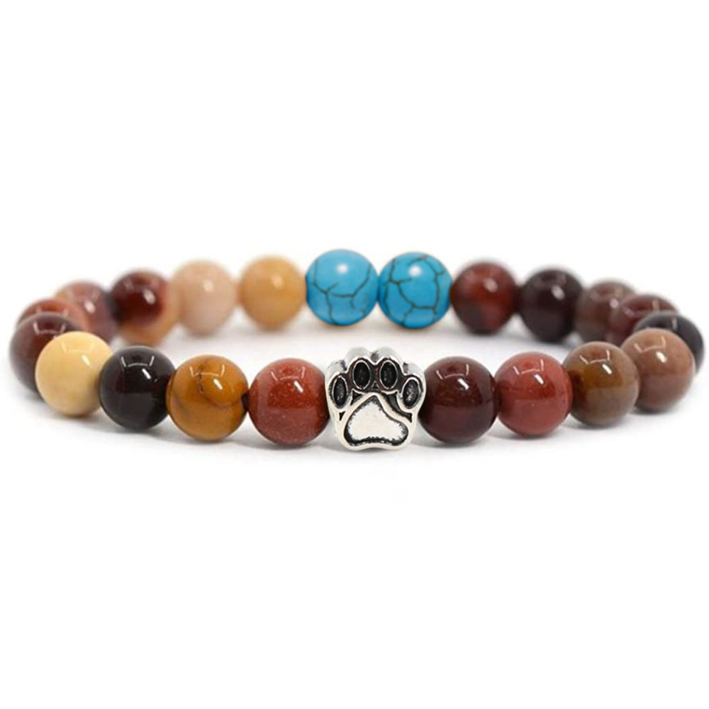 Multi-color 8MM Round Natural Gemstone Bracelet Dog Paw Stone Jewelry for Men Women
