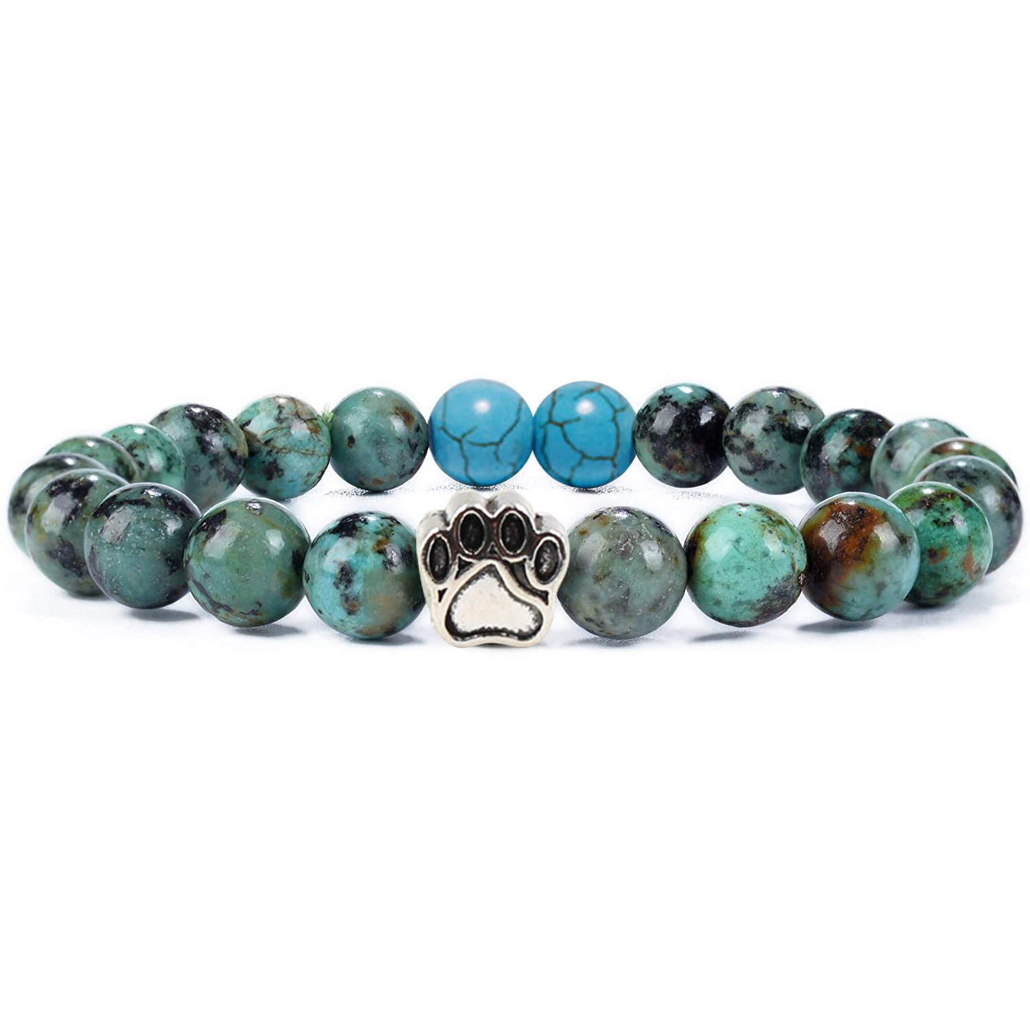 Multi-color 8MM Round Natural Gemstone Bracelet Dog Paw Stone Jewelry for Men Women