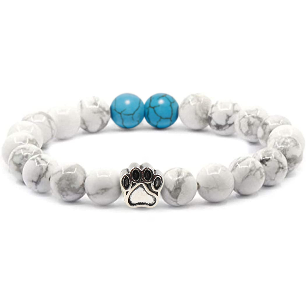 Multi-color 8MM Round Natural Gemstone Bracelet Dog Paw Stone Jewelry for Men Women