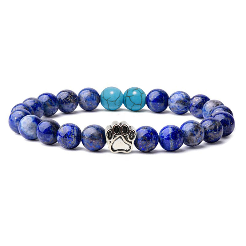 Multi-color 8MM Round Natural Gemstone Bracelet Dog Paw Stone Jewelry for Men Women