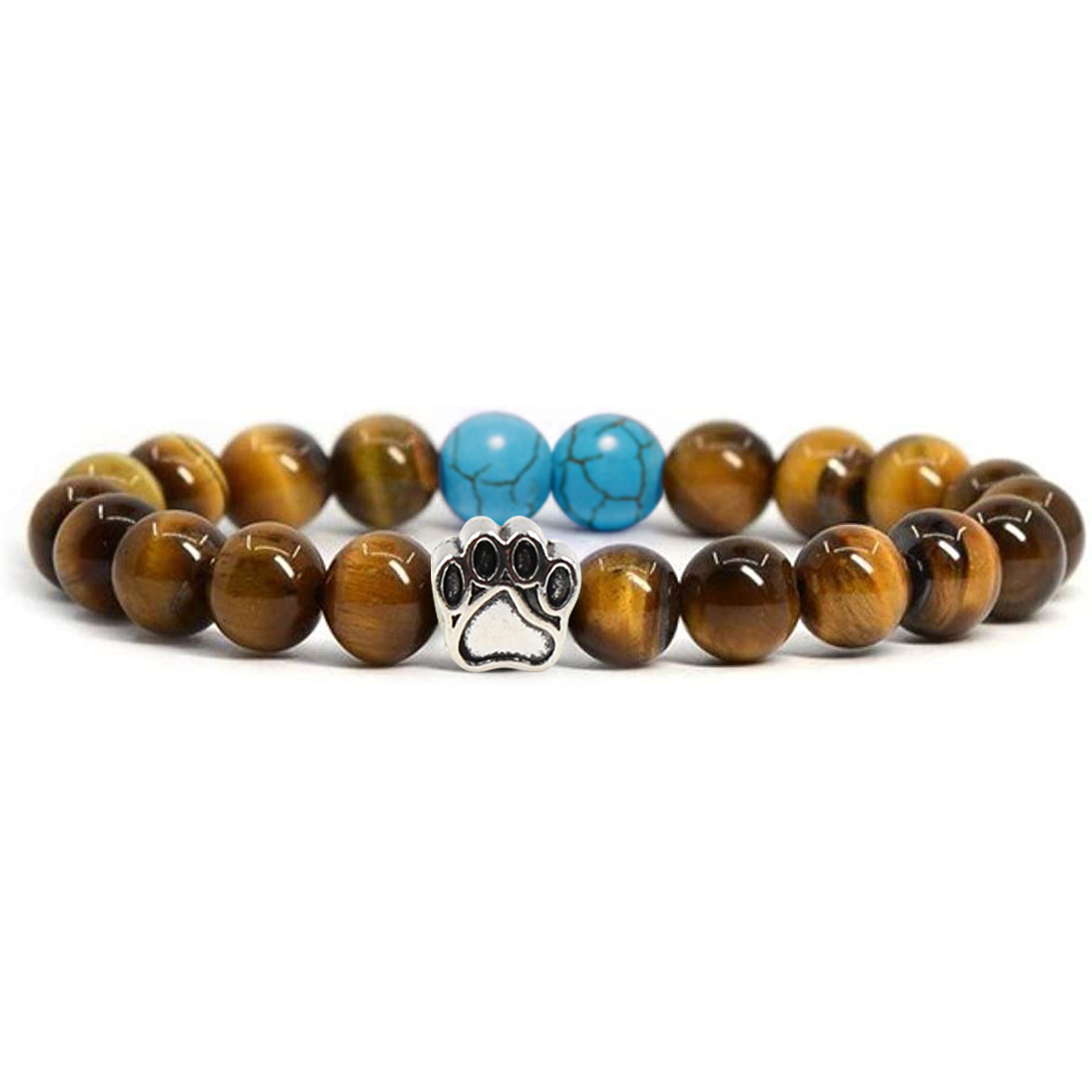 Multi-color 8MM Round Natural Gemstone Bracelet Dog Paw Stone Jewelry for Men Women